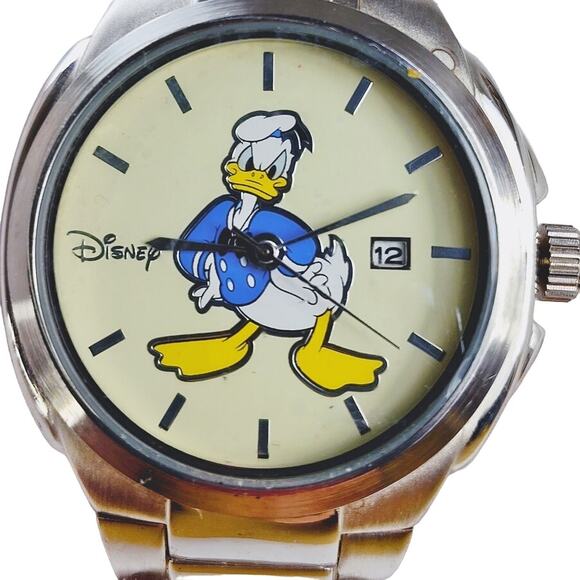 Disney Donald Duck Calendar Date Silver Watch Men's - Picture 1 of 7